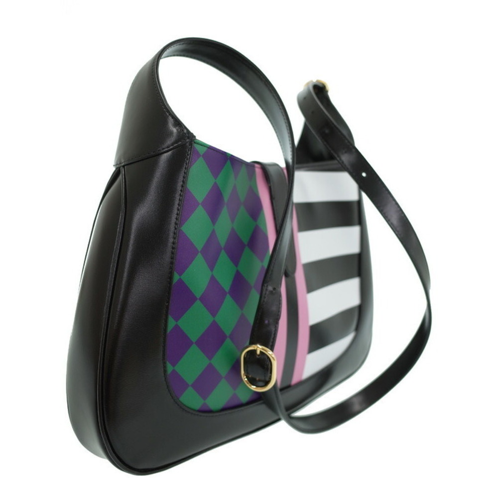Gucci Printed Bag Leather Hobo Black Jackie 1961